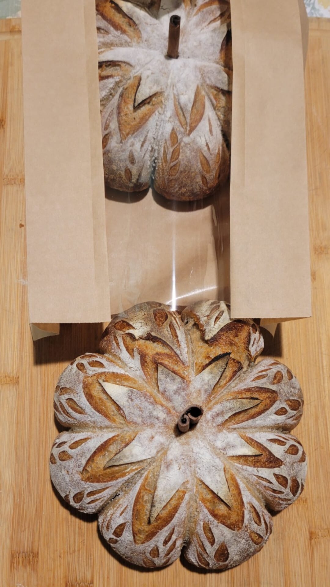 Pumpkin-shaped sourdough ready for packaging